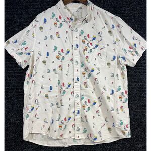 American Eagle Button Up Shirt Sailboat Print Short Sleeve XXL